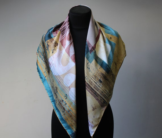 Vintage Silk Abstract Scarf Neckerchief Woman Sha… - image 6