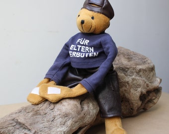 vintage Schneider Bear Hug Toy « Für eltern verboten » Bear Peluche Textile Dressed Stuffed Long Paws on Velcro Bear Nursery décor