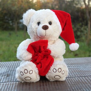 Vintage Santa Claus Plush Bear: 10&quot; White Teddy, German Toy