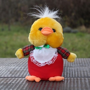 Vintage Mother Duck plush toy 7"/ Cute Cartoon Birdie Toys / Stuffed Dressed Duck/ Stuffed pets Toy/Standing position duck doll/ Sensory toy