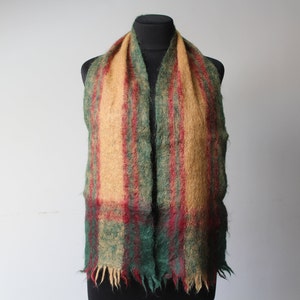 vintage 60s Homme foulard Multicolore Damier Laine Accessoire Hiver Vert Rouge Jaune Foulard Rétro Cadeau pour lui/mari