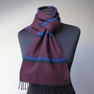 Wool Scarf Vintage Scotland Fashion Mens Burgundy Black Striped Scarf Fringed Warm Mens Muffler Shawl Wrap Gift for him/husband