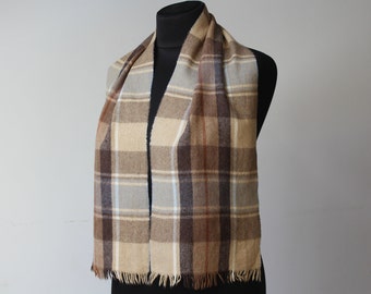 Wool Plaid Scarf brown Beige Gray Scarf Unisex scarves Tartan Shawl Fringed scarf Warm Men Vintage Accessory Gift