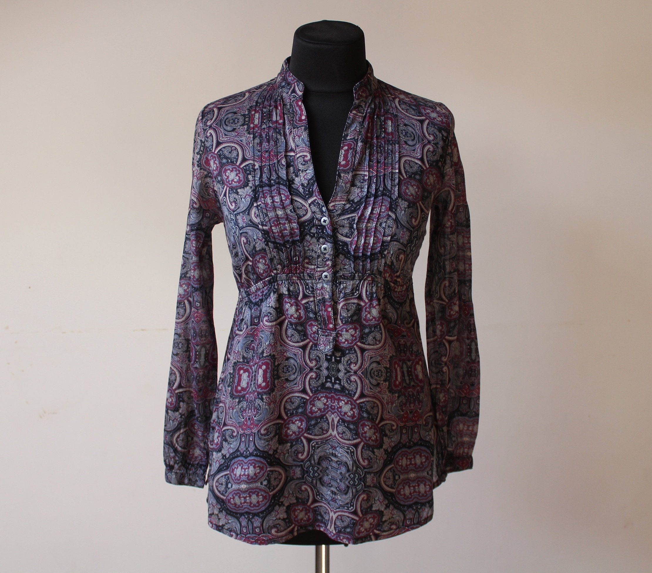 Cotton Paisley blouse Vintage Women's Floral Purple blouse Etsy