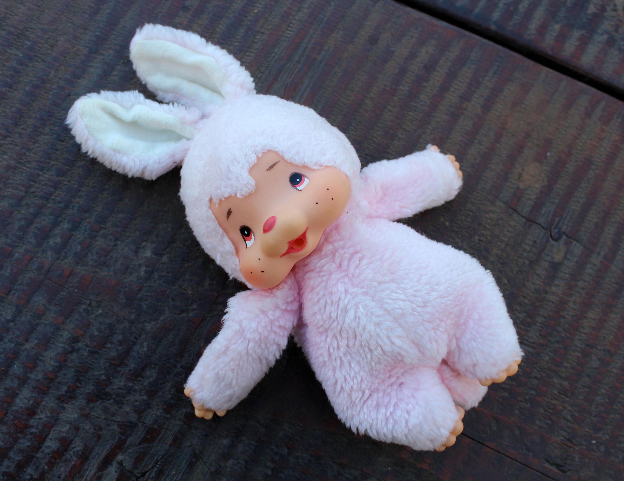 Vintage Pink Bunny Monchhichi Plush: Squeaking Baby Rabbit Toy - Etsy