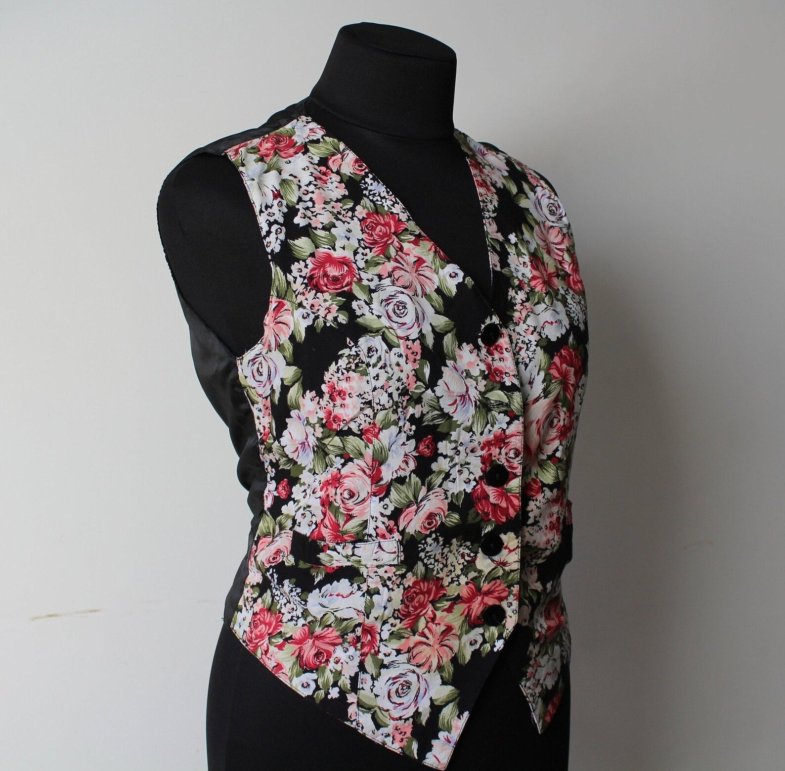 Vintage Women's Vest Rose Flowers Vest Women Red Flowers Etsy
