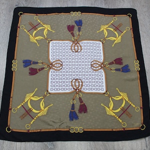 Vintage Equestrian Silk Scarf: Royal Horse Stirrups Shawl