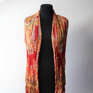 Vintage ruffled silk scarf Paisley Orange red scarf Boho hippie scarf Neckerchief woman 100% Silk shawl for lady Spring women accessory