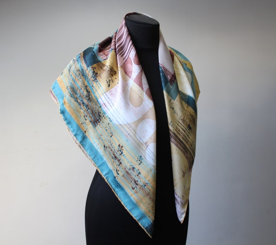 Vintage Silk Abstract Scarf Neckerchief Woman Sha… - image 1