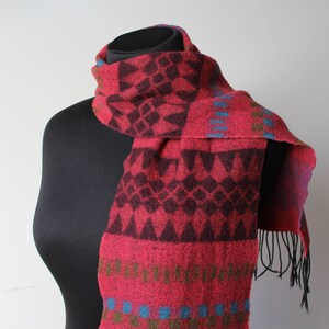 Wool Scarf Vintage Jacquard Geometric Red Black Colored Scarf Woolen Womens Unisex Neckscarf Check Shawl Ethnic Hippie Boho Christmas Winter