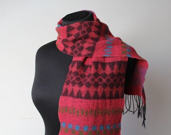 Bufanda vintage de lana jacquard - Chal bohemio geométrico rojo y negro