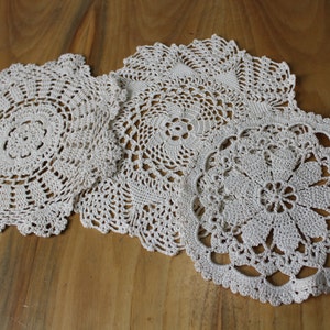 Set of 3 Vintage Beige Crochet Doilies: Shabby Chic Home Decor