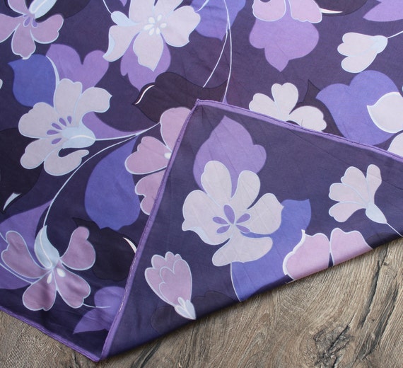 Purple Floral Silky Scarf Vintage Violet Tones Co… - image 5