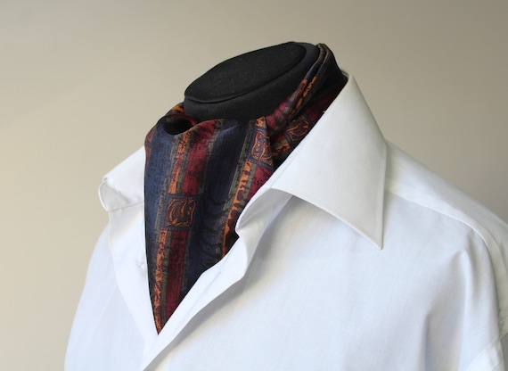 Vintage Mens Ascot Scarf Striped Paisley Brown Pr… - image 3