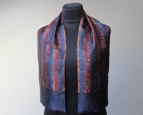 Vintage Mens Ascot Scarf Striped Paisley Brown Pr… - image 1