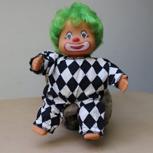 Vintage Clown Doll / Rubber Clown / Clown rag doll / Fabric Clown Clothing/ Toys Circus Gifts / Jester Old Toys /VINTAGE OLD COLLECTIBLE 10&quot;