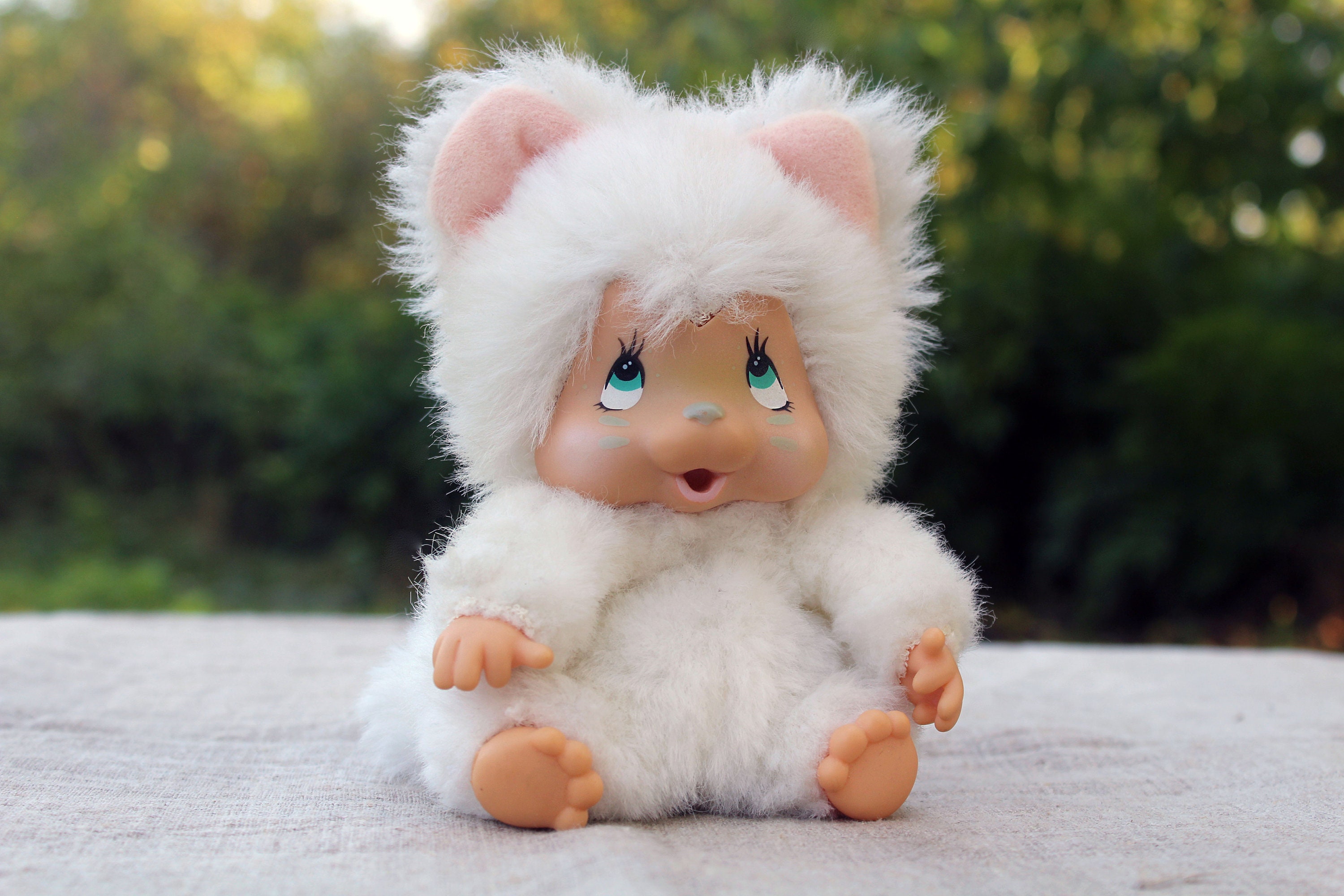 Cat Vintage Monchhichi White Kitten Nyamy Baby Plush Doll Rare