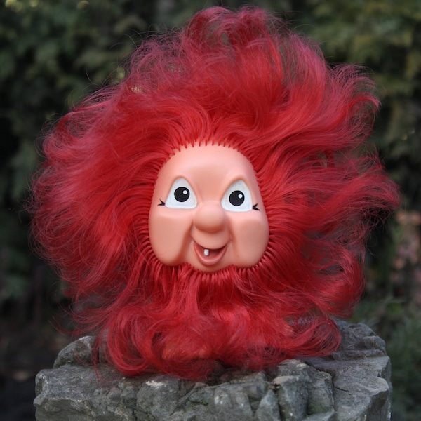 Vintage Rubber Troll Toy 5" Dark Red Copper hair doll Gnome German DDR Toy Old man Good Monster Nursery decor COLLECTIBLE Toys 70s