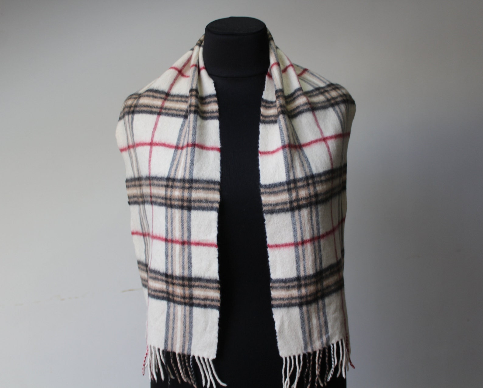 Pure Cashmere Plaid Scarf Men Vintage Wool scarf Beige Fringed Etsy