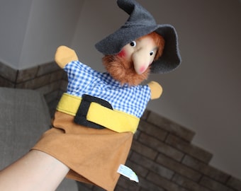 Marioneta de mano vintage: Hombre pelirrojo con sombrero de fieltro, Alemania retro, años 60