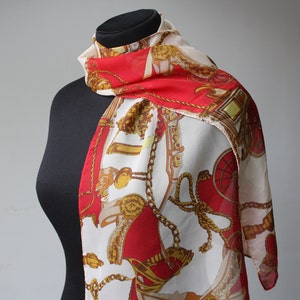 Vintage 80s Antique Carriage Scarf Royal Crests Burnt orange Equestrian Scarf Souvenir Unisex Neckerchief Chic Retro fashion