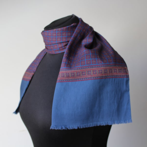 60's Vintage Mens Wool scarf Blue Red Unisex Retro Scarf Formal scarf Menswear Accessories Tie Rack Ascot cravat Hipster Mod Gentleman Gift