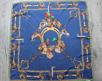 Vintage Equestrian Silk Scarf: Royal Italian Horse Shawl (34")