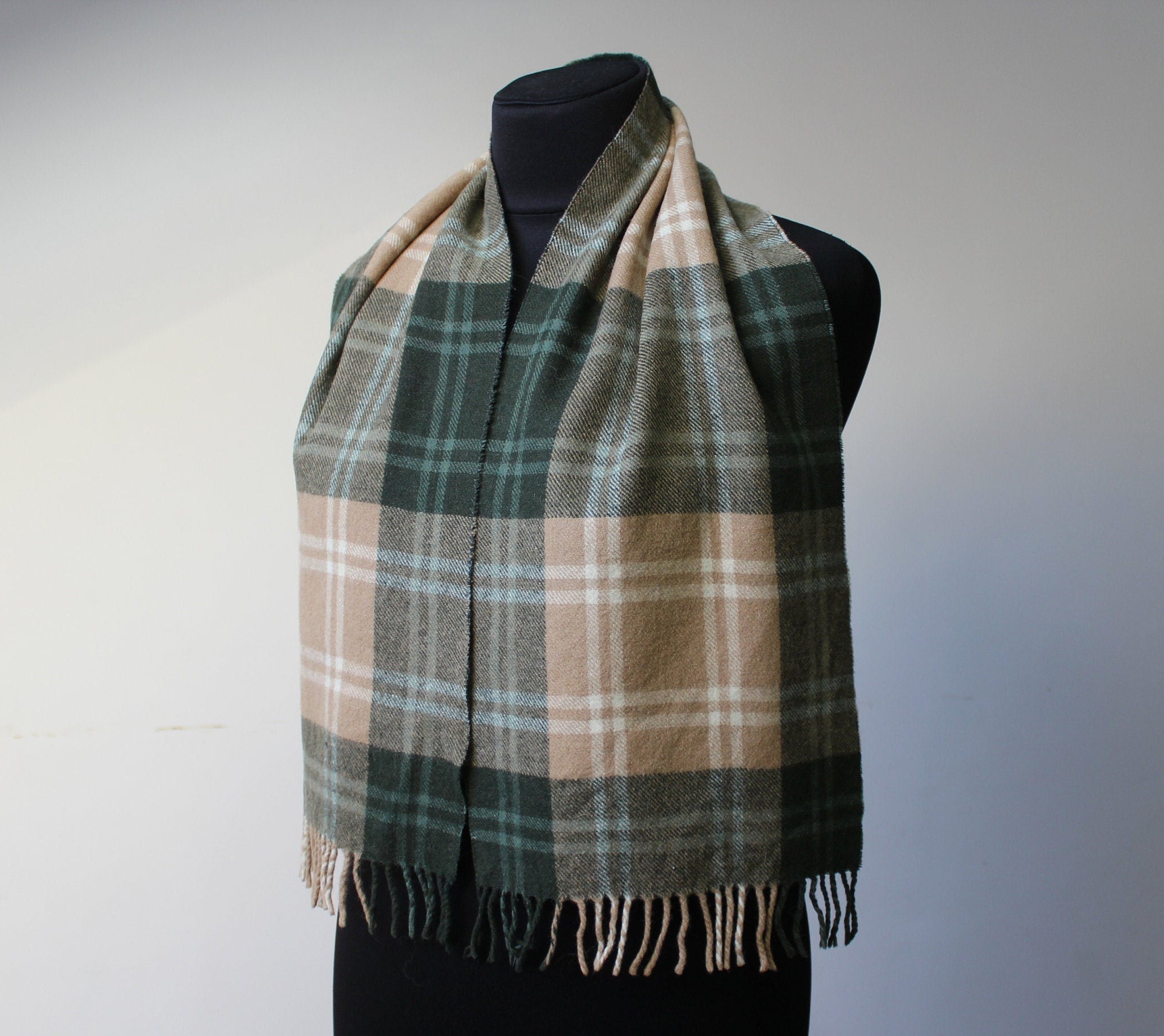 Camelhair Wool Plaid Scarf Vintage Men Women Unisex scarves Etsy