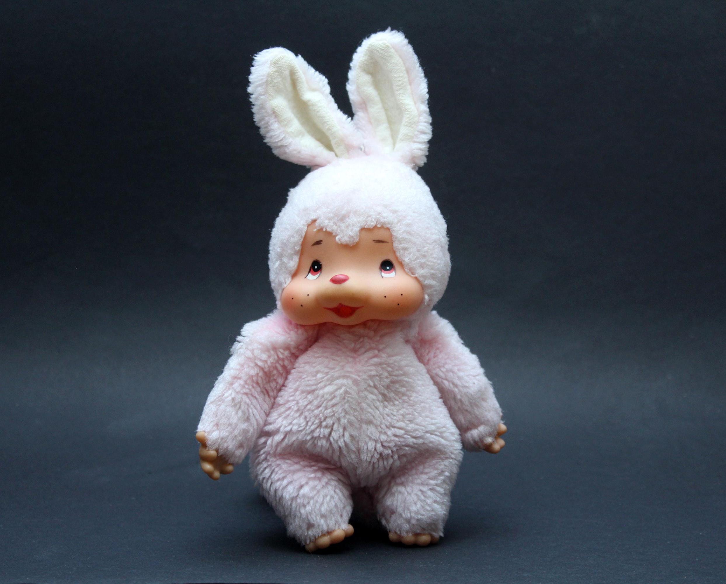 * vintage animal ❀ ふんわり キュートな バンビちゃん Vintage Pink Bunny Monchhichi Plush: Squeaking Baby Rabbit