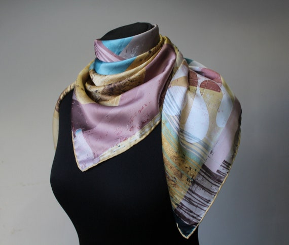 Vintage Silk Abstract Scarf Neckerchief Woman Sha… - image 2