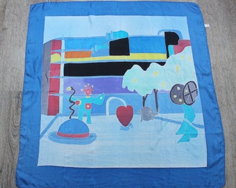 Vintage Paris Silk Scarf: Hand-Painted Abstract Art, Made in France