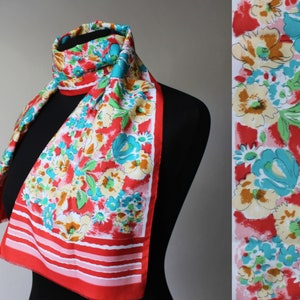 Vintage Floral Scarf Red Yellow blue flowers Unisex scarves Poppy flower scarf Colorful Printed Easter Scarf gift Spring woman accessories