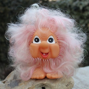 Vintage Rubber Gnome Troll Toy 5&quot; Cephalopod German DDR Toy Light Pink hair doll Old man Good Monster Nursery decor COLLECTIBLE  Toys 70s
