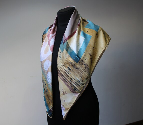 Vintage Silk Abstract Scarf Neckerchief Woman Sha… - image 7