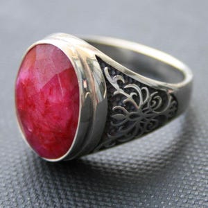 Rubin Silberring - Handgemachter 925 Sterlingsilber Natürlicher Roter Edelstein Unisex Ring