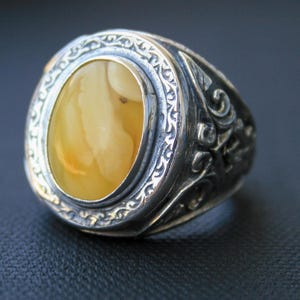 Amber Ring, Sterling Silver 925, Vintage Baltic Amber Jewelry, Handmade Gemstone Ring, Boho Gift for Her, Natural Stone Ring