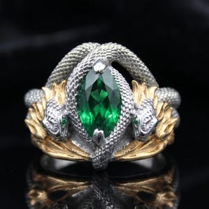 Slangenring, groene marquise zirkoon, geoxideerde fantasieband