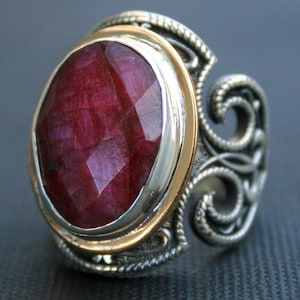 Ruby Ring, Sterling Silver 925, Vintage Gemstone Ring, Handmade Jewelry, Red Stone Ring, Gift for Her, July Birthstone Jewelry