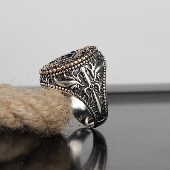 Sterling Silver Man Ring Natural Stone Zircon Ottoman Silver,,Handmade 925k   Made in Turkey Outstanding Gift