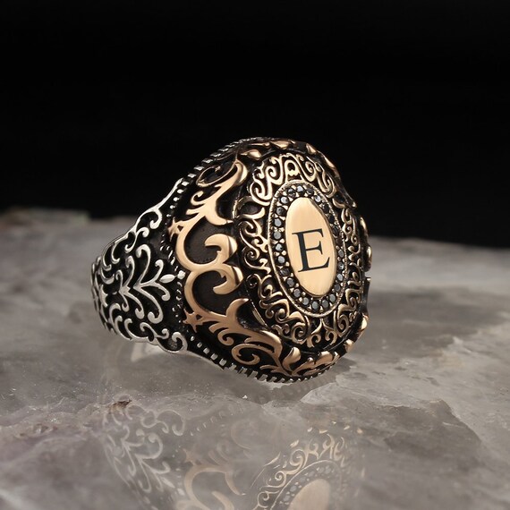 Zircon Ottoman Silver,Handmade 925k Anchor Model Made in Turkey Outstanding Gift Sterling Silver Man Ring Natural Stone