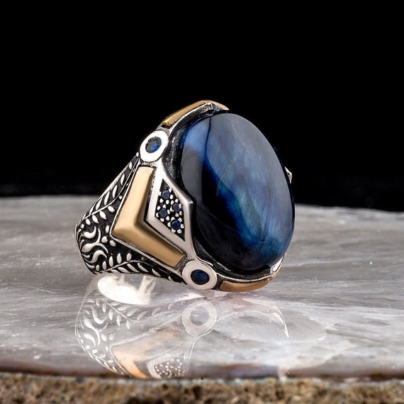 Zircon Ottoman Silver,Handmade 925k Anchor Model Made in Turkey Outstanding Gift Sterling Silver Man Ring Natural Stone
