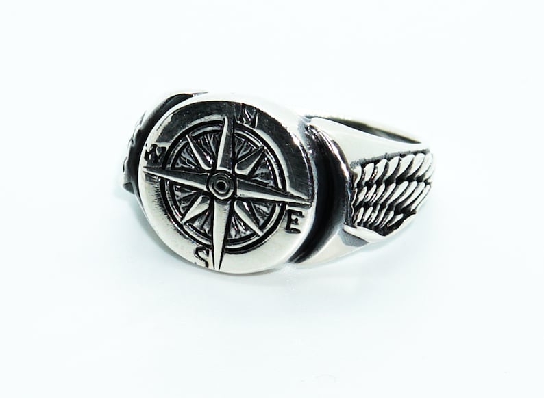 Winged Compass Mens Ring,Silver 925k Mens Ring,Handmade Mens Ring,Jewelry Gift For Mens