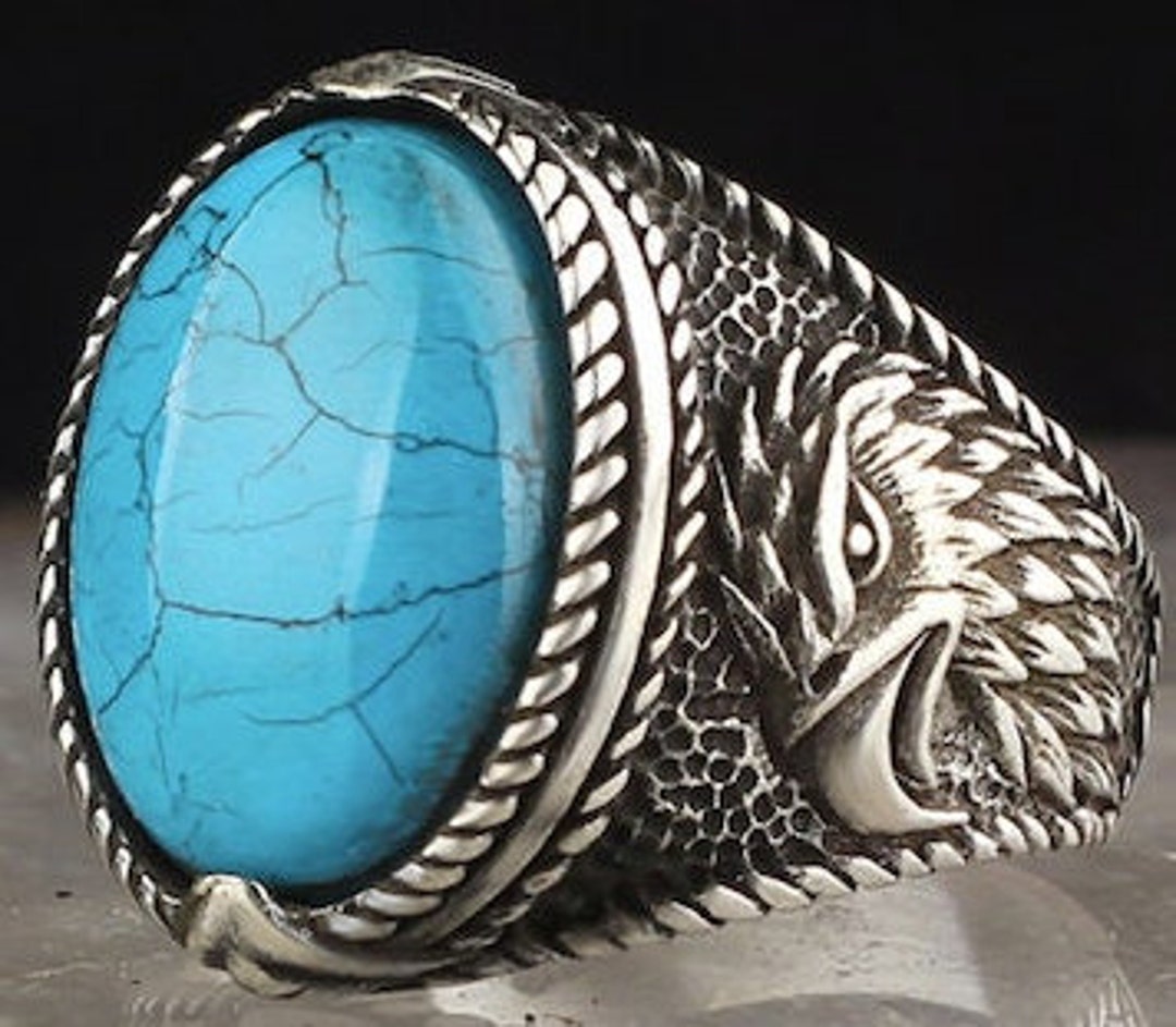 Silver Wild Eagle Ringoval Turquoise Ringeagle Head Ringmen Sterling