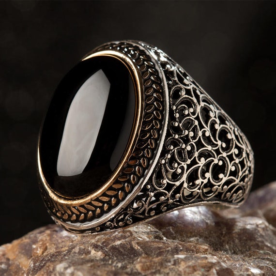 Zircon Ottoman Silver,Handmade 925k Anchor Model Made in Turkey Outstanding Gift Sterling Silver Man Ring Natural Stone