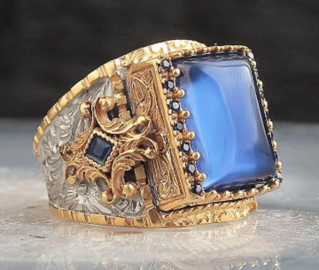 Sapphire Stone Gold Plated Ring-handmade Silver Ring-natural Gemstone ...