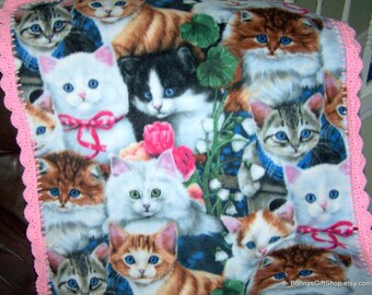 Personalised Embroidered Cat Blanket Soft Fleece Kitten Fish Design Blue Cat Bed gift for cat pet blanket gift for cat pet comforter pet bedding pet bed