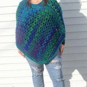 Handmade Crochet Poncho: Jewel Tone Acrylic Coverup