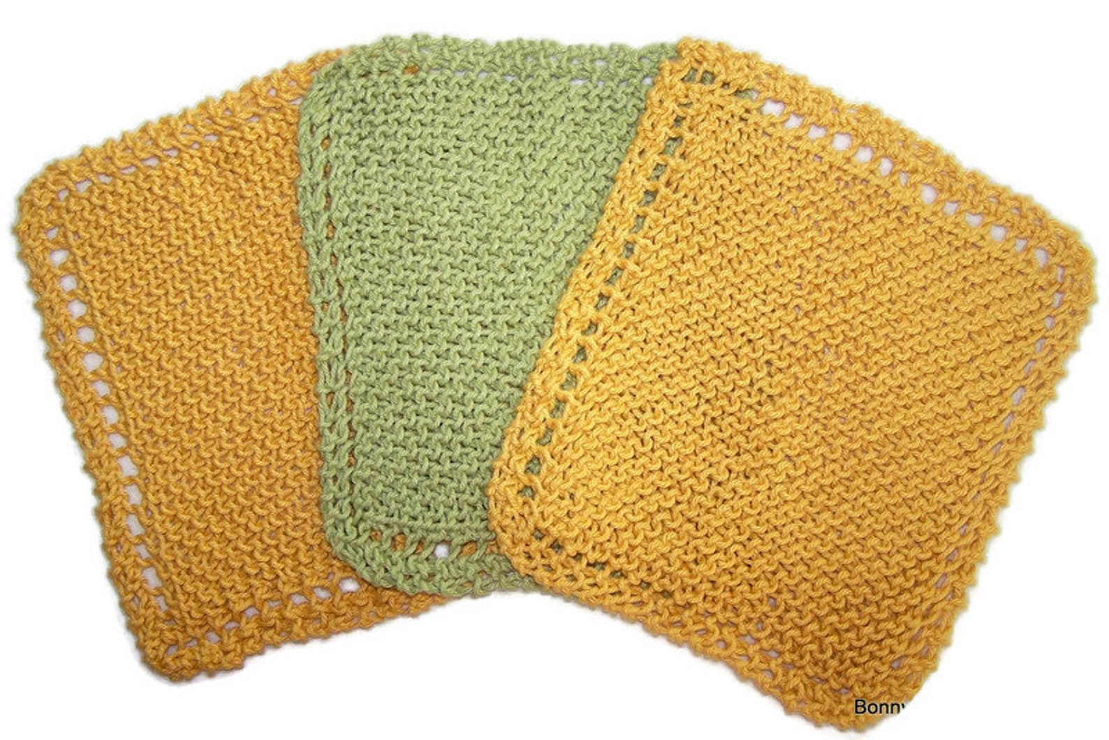 Dish Rag Set,dish Cloth ,knitted Dish Cloth, Gold Dish Cloth, Green