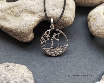 Handmade 925 Silver SUP Pendant, Paddle Boarding Jewelry