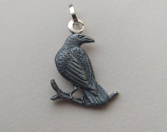 Raven Pendant Necklace, Sterling Silver Crow Jewelry, Gothic Bird Necklace, Witchy Jewelry, Black Rhodium Pendant, Raven Lover Gift